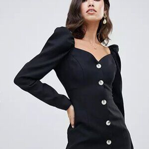 ASOS | Womens Off Shoulder Button Through Mini Dress with Puff Sleeves | Size 6